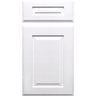 सफ़ेद उभरे हुए पैनल वाली रसोई अलमारियाँ